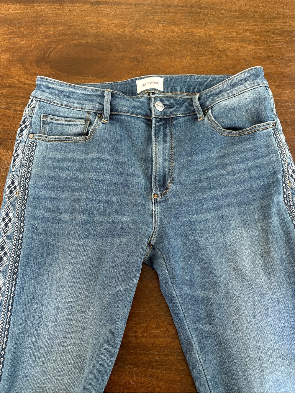 Driftwood Audrey Embroidered Aztec Boho Straight Jeans 30x31 (31x 30) Mid Rise - Picture 11 of 15